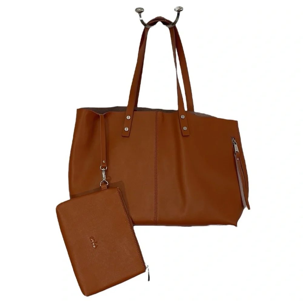 Co-Lab large tan leather‎ tote with attached wristlet. Excellent condition